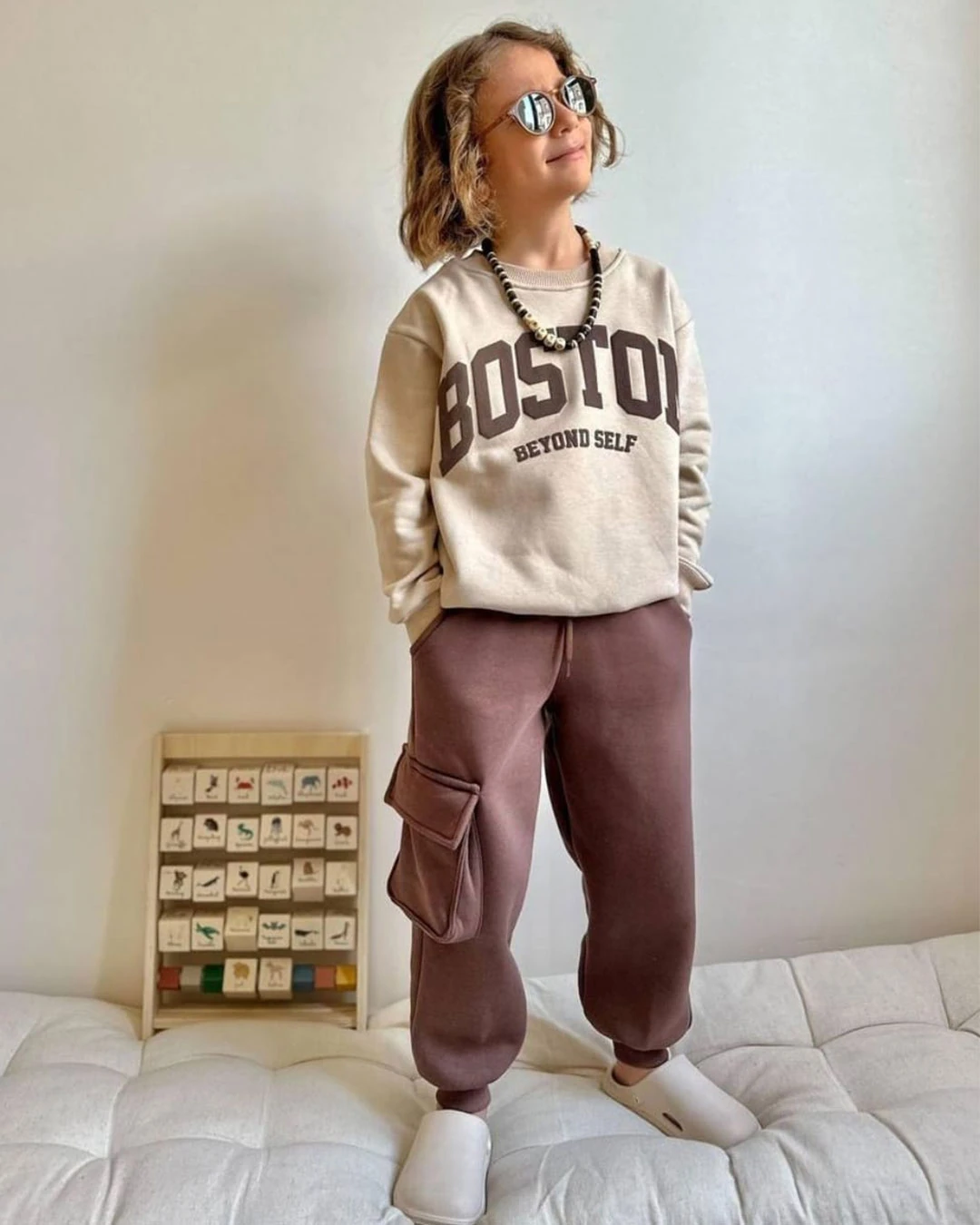 Boston Baskılı 3 İplik Şardonlu Takım