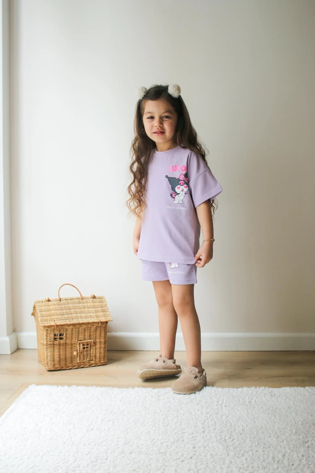 Yeni Sezon 2'li Kuromi Baskılı Mor Şortlu Takım Kız