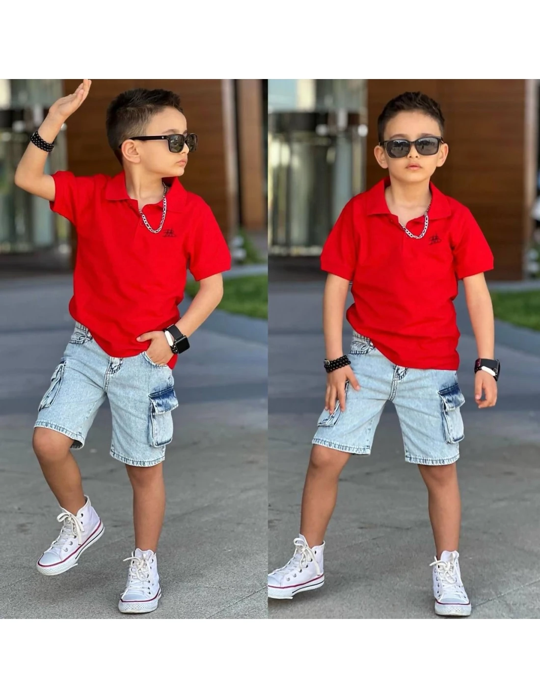 2'li Kot Şort & Kırmızı Tişört Takım Erkek