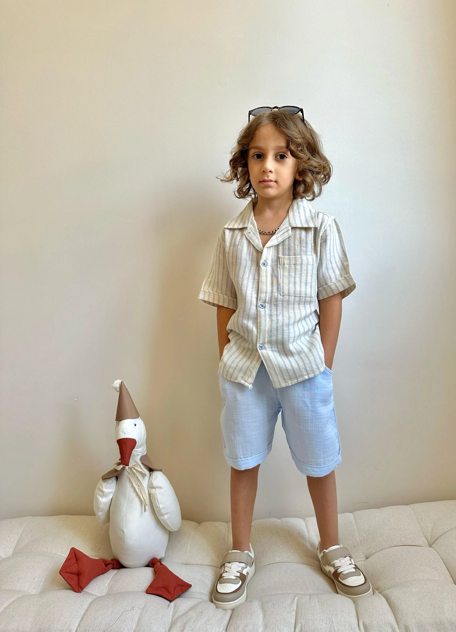 2'li Mavi Müslin Şortlu Takım Erkek