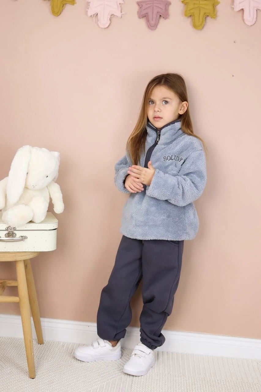 Unisex 2'li Peluş Eşofman Takım (Gri)