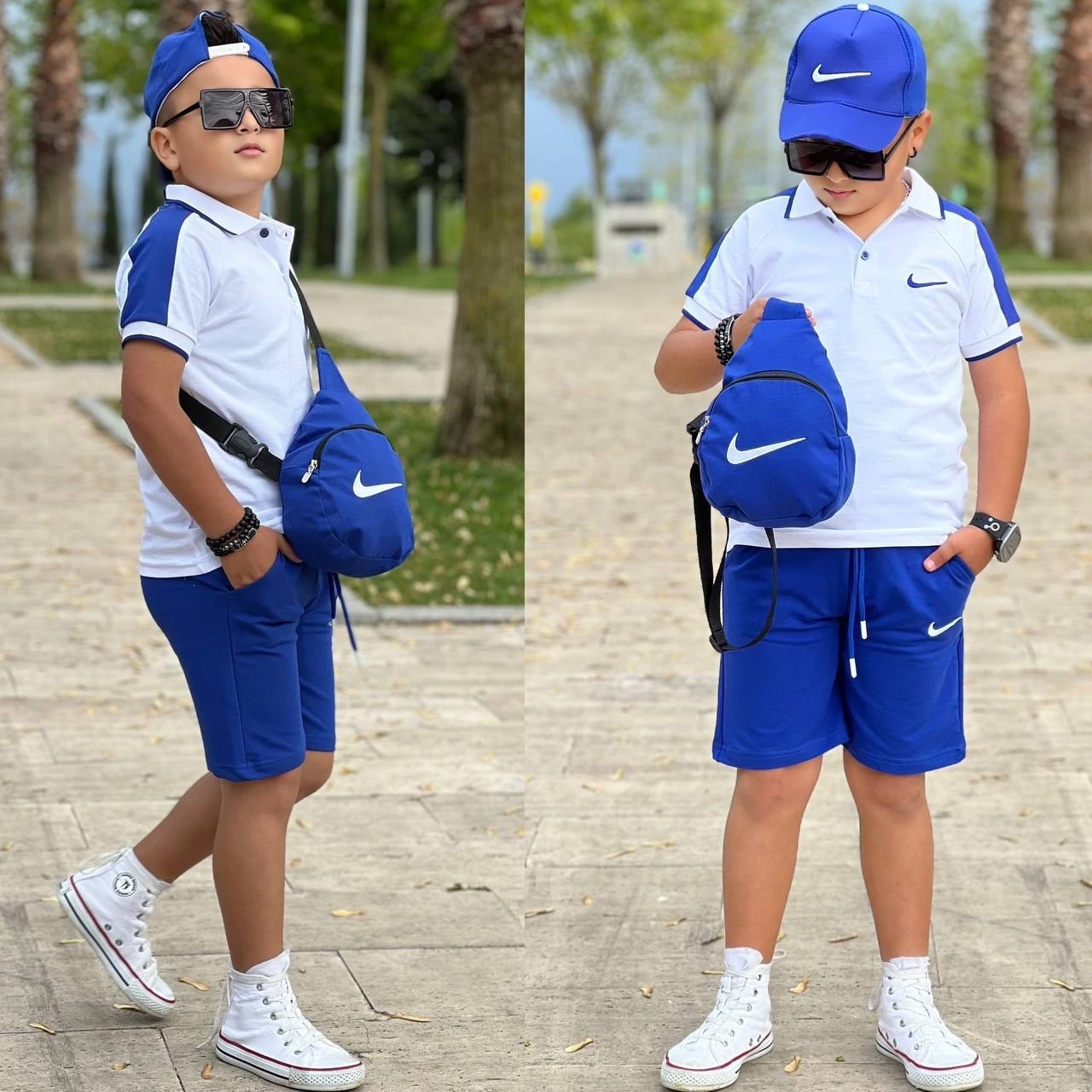 4'lü Şapkalı Çantalı Ve Lacivert Şortlu Takım Erkek