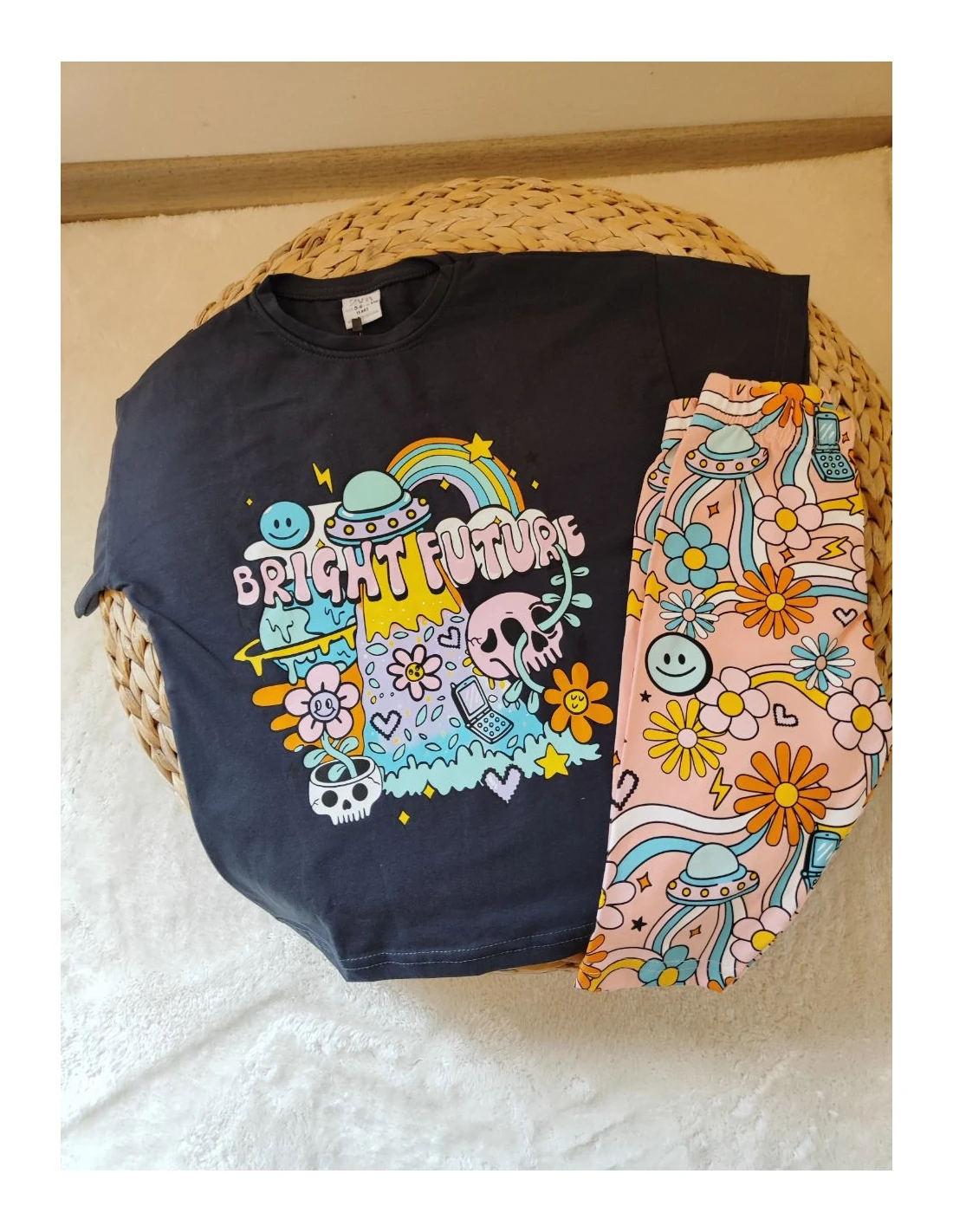 2’li Çiçek Baskılı Şortlu Takım Kız