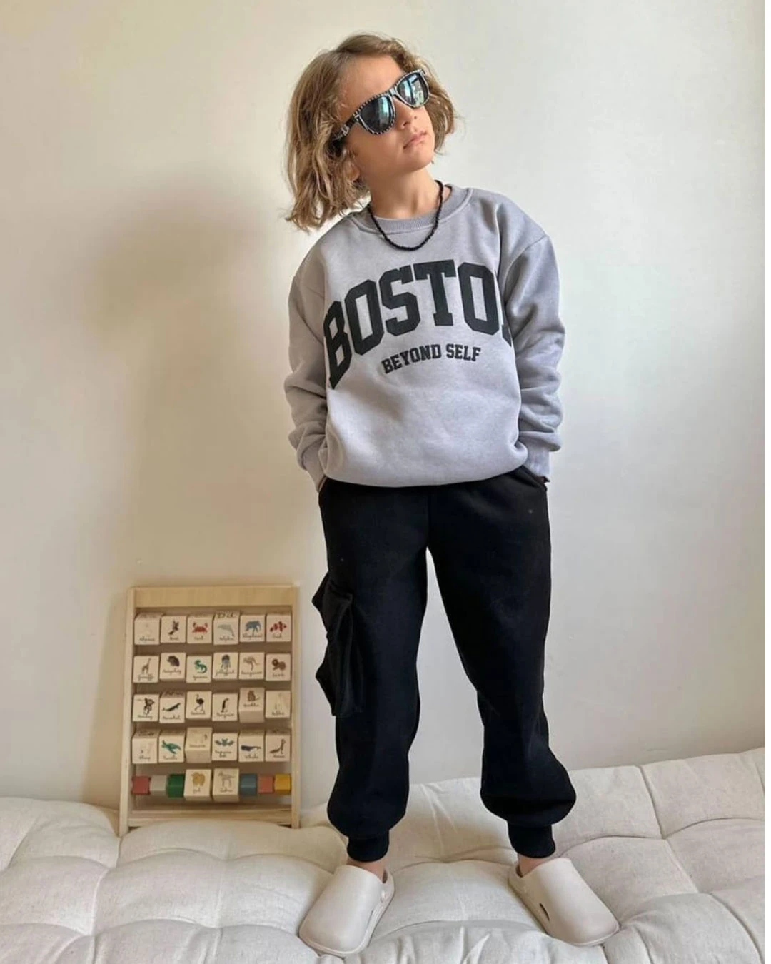 Boston Baskılı 3 İplik Şardonlu Takım