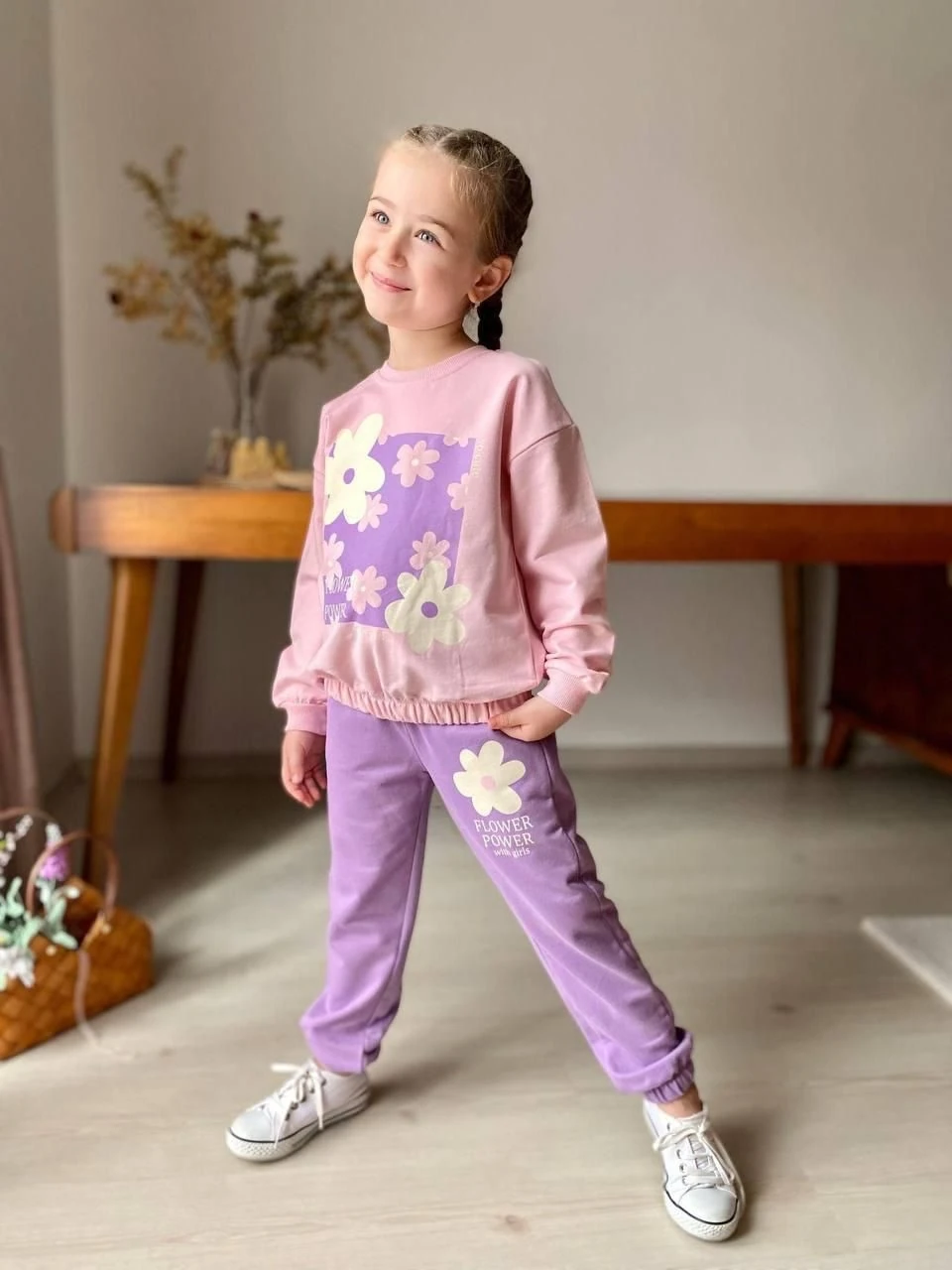 Papatya Desen Pembe-Mor İkili Kız Takım