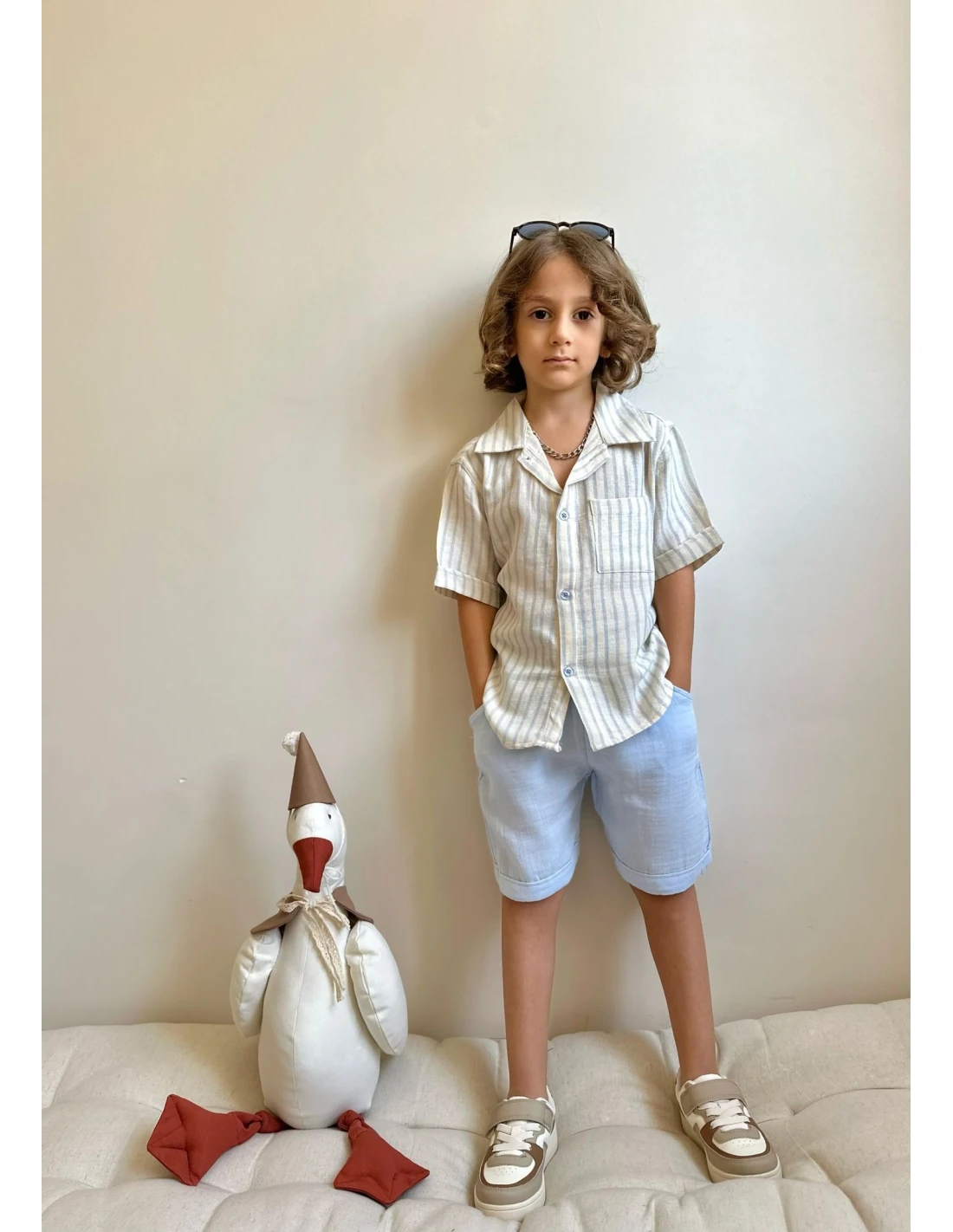 2'li Mavi Müslin Şortlu Takım Erkek