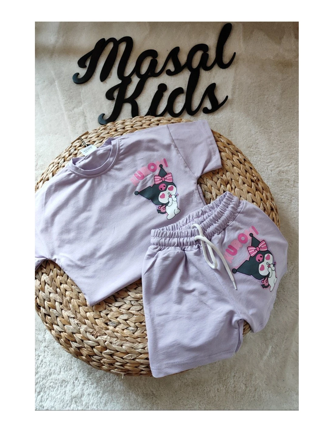 Yeni Sezon 2'li Kuromi Baskılı Mor Şortlu Takım Kız