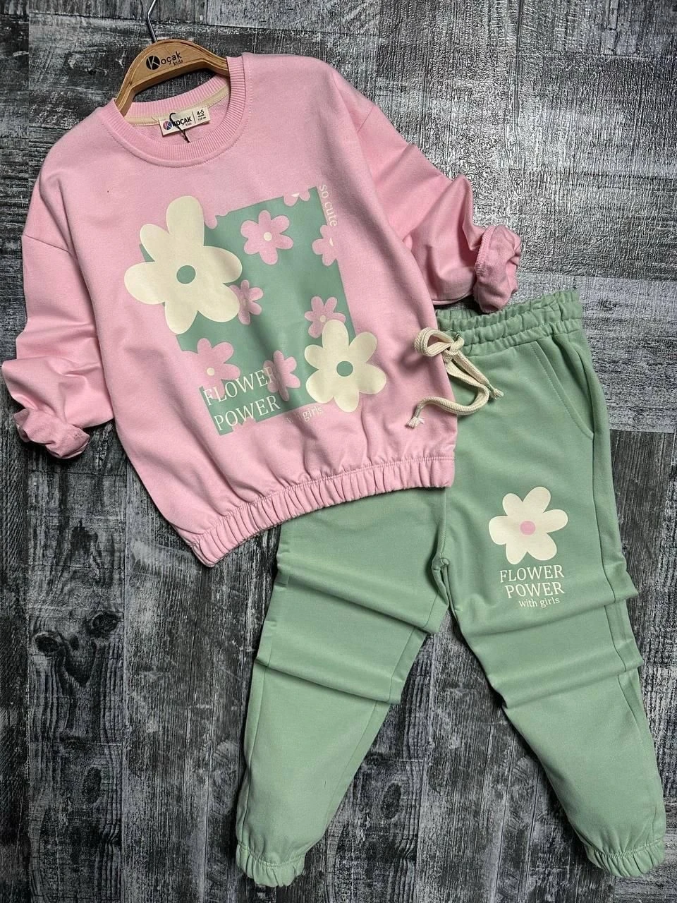 Papatya Desen Pembe-Yeşil İkili Kız  Takım