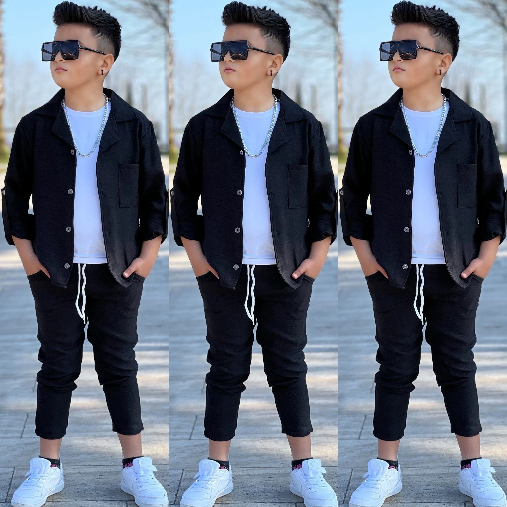 Sofy Keten 3'lü Siyah Takım Erkek