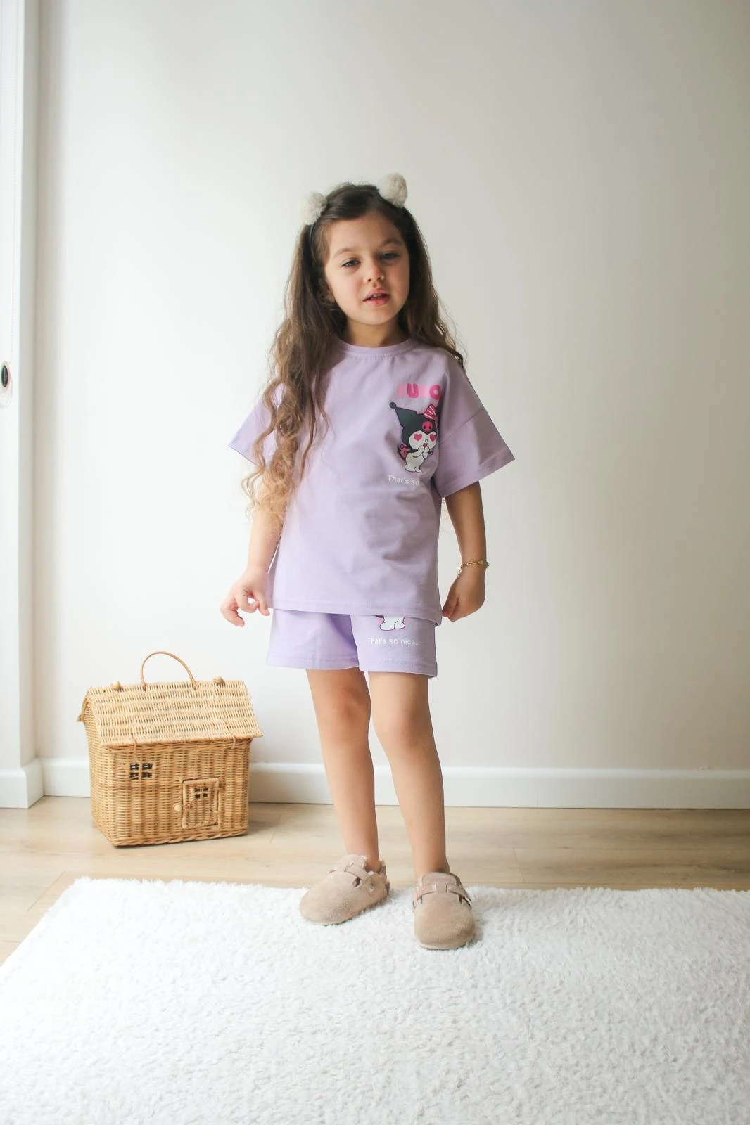 Yeni Sezon 2'li Kuromi Baskılı Mor Şortlu Takım Kız