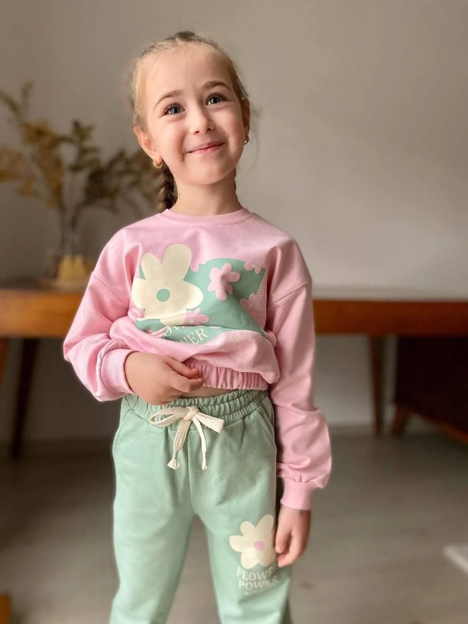 Papatya Desen Pembe-Yeşil İkili Kız  Takım