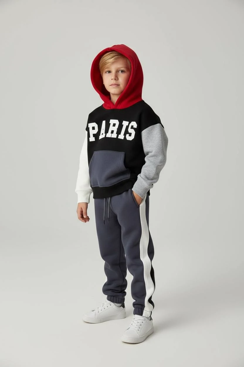 Paris Yeni Sezon 3 İplik Kapüşonlu İkili Takım