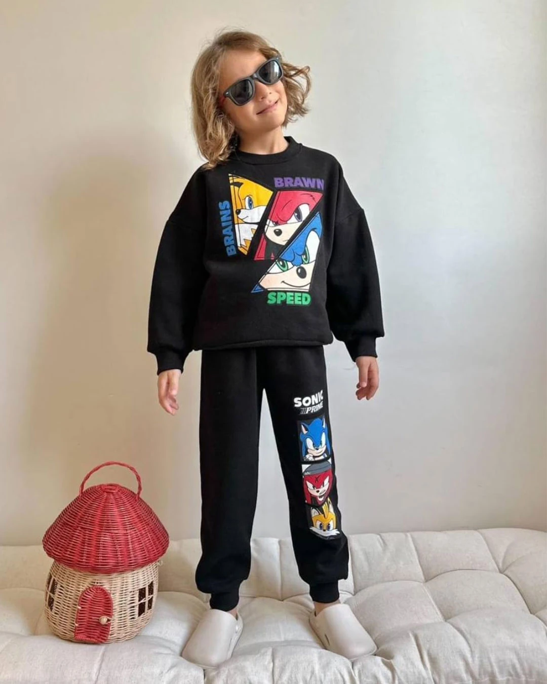 Sonic Baskılı 3 İplik Şardonlu İkili Takım