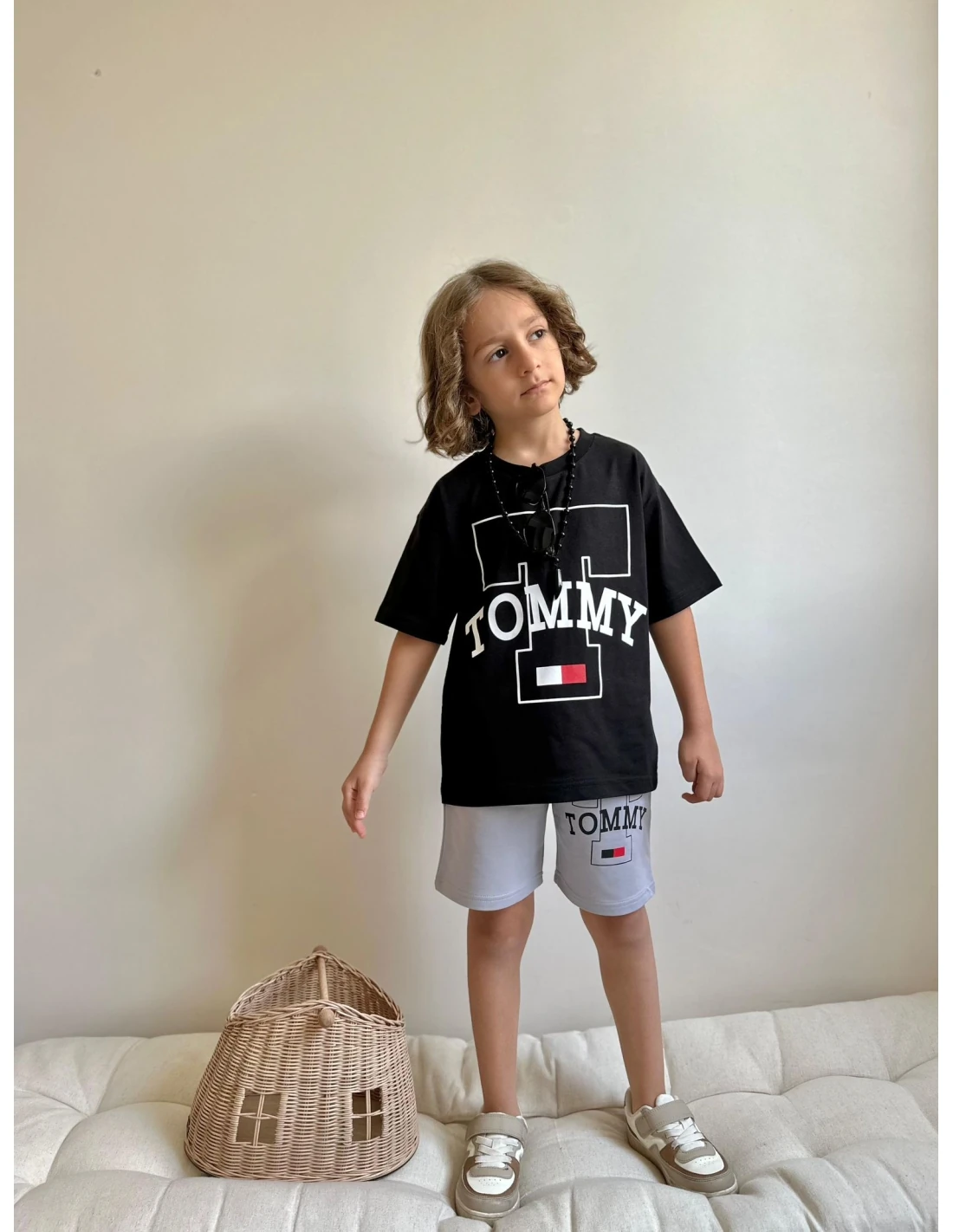 2’li Tommy Armalı Baskılı Şortlu Takım Erkek