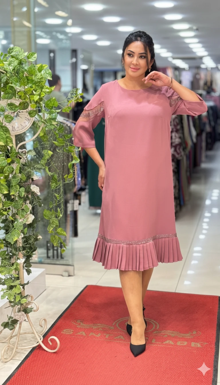 26115 Plise Etek Uçlu Abiye Elbise