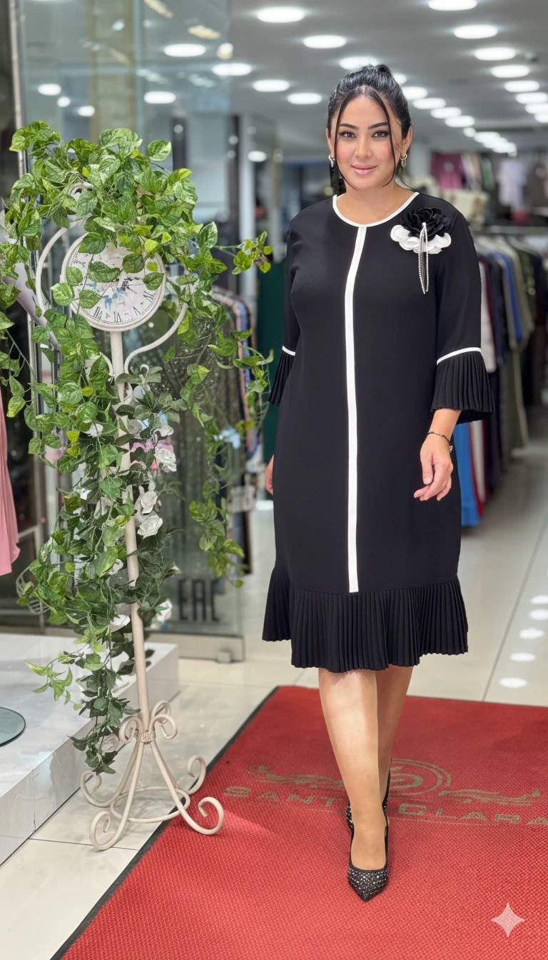 26114 Biyeli Çiçek Detaylı Midi Abiye Elbise