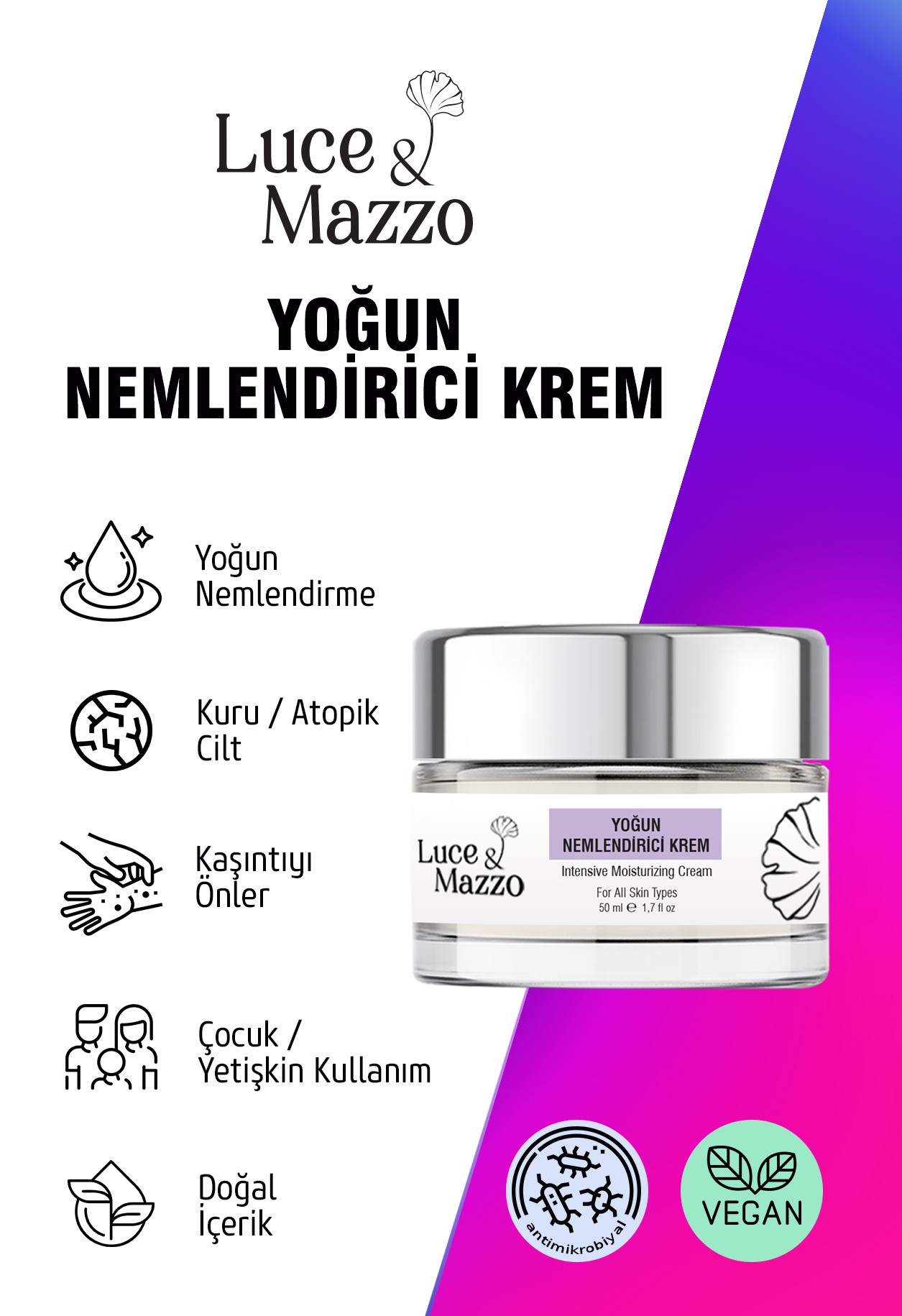 Yoğun Nemlendirici Krem 50 ml Organik İçerikli 5 Aromatik Yağlı Hızlı Emilim Ekstra Nemlendirme