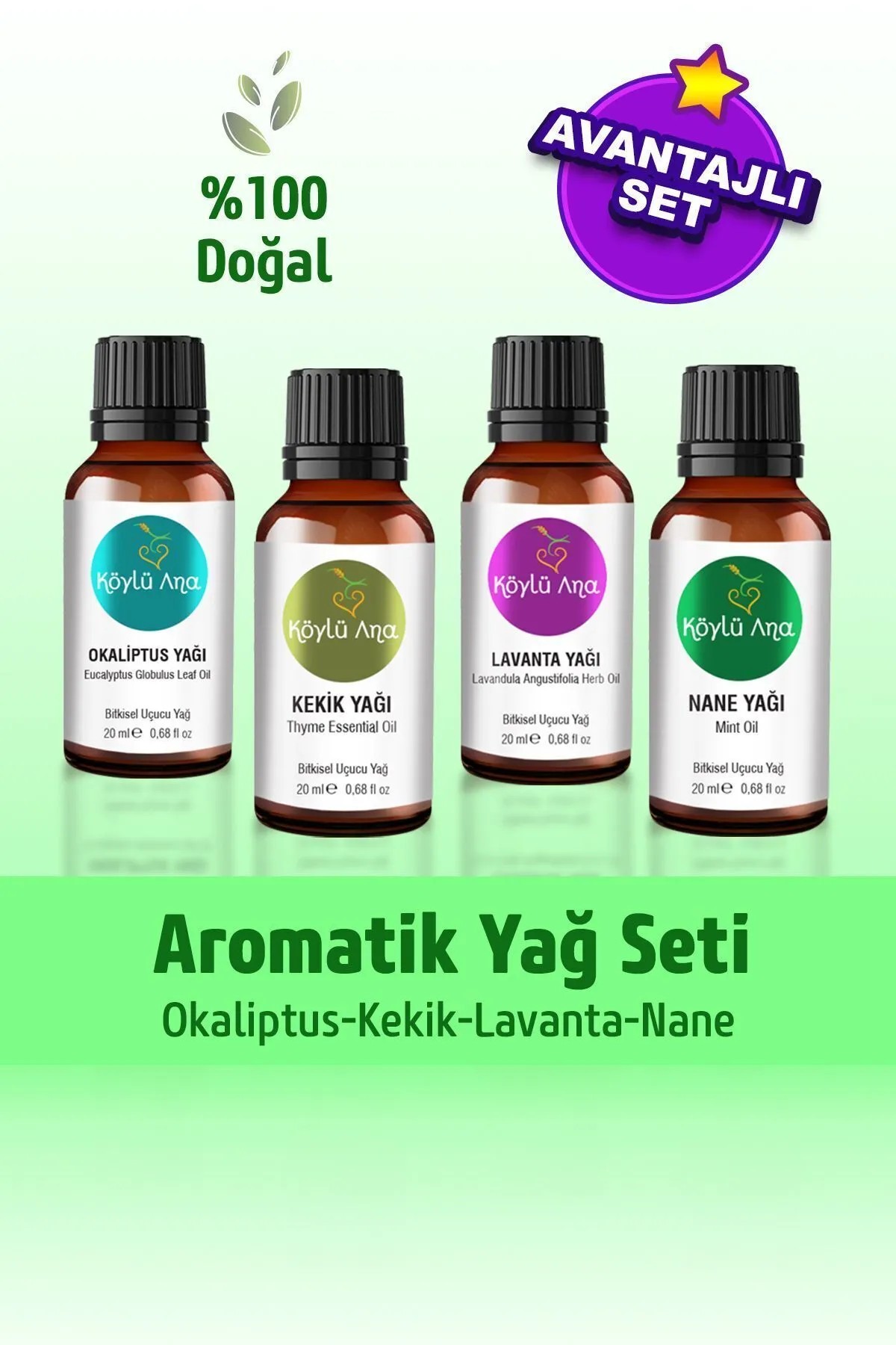 Okaliptus Nane Kekik Lavanta Aromatik Yağ Seti - Aromatik Uçucu Yağ 4 X 20 ml