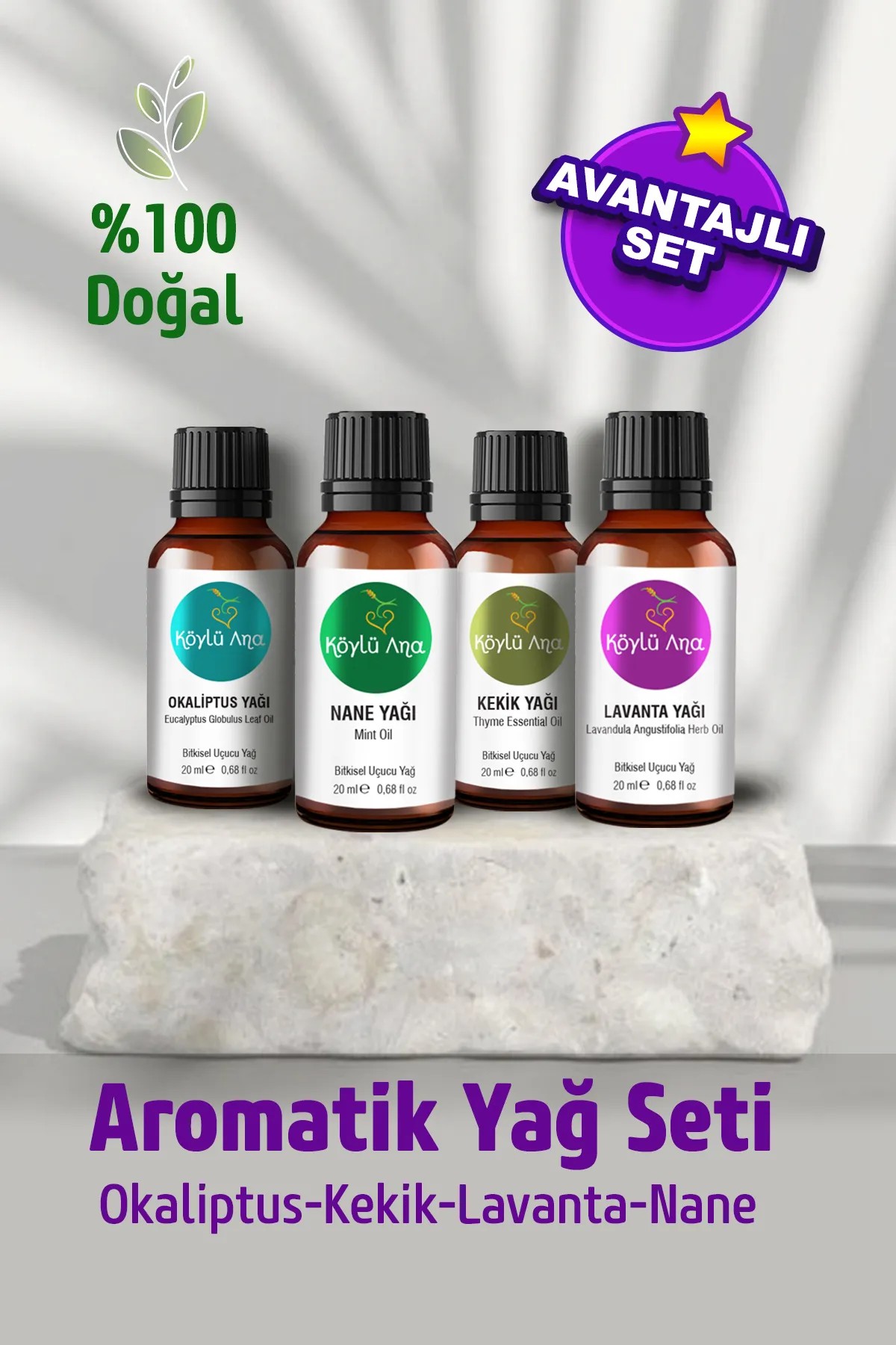 Okaliptus Nane Kekik Lavanta Aromatik Yağ Seti - Aromatik Uçucu Yağ 4 X 20 ml