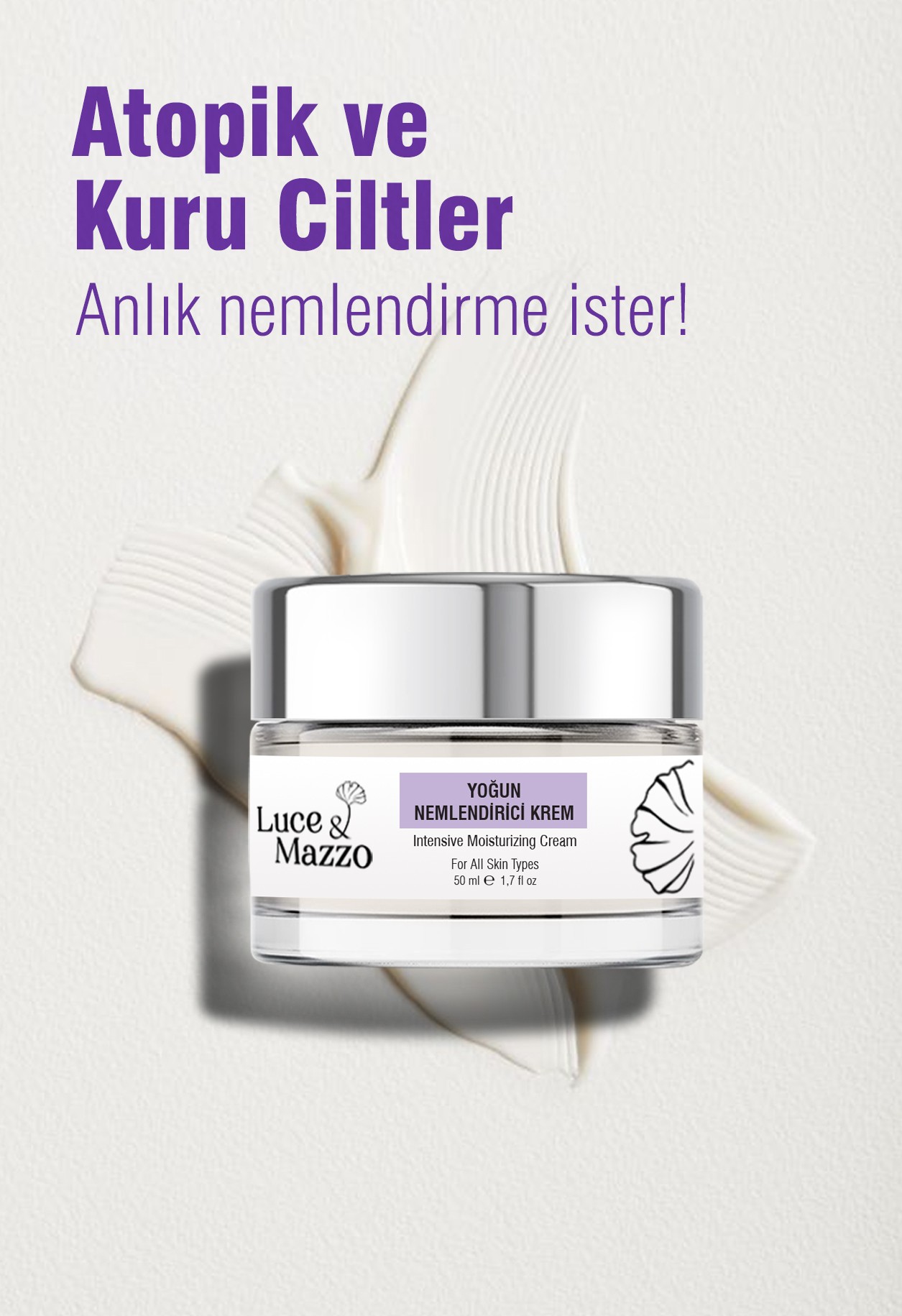 Yoğun Nemlendirici Krem 50 ml Organik İçerikli 5 Aromatik Yağlı Hızlı Emilim Ekstra Nemlendirme