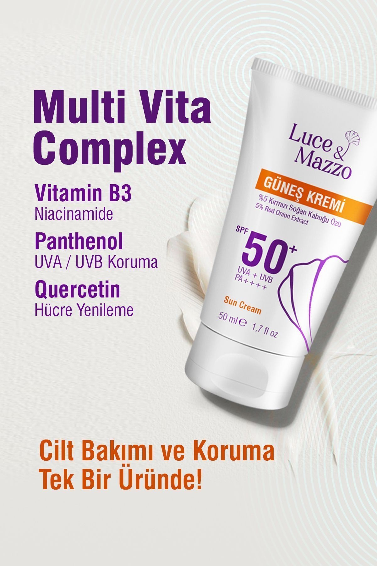 Yüksek Koruma SPF 50+ Yüz Vücut Güneş Kremi 50 ml- Mineral Bazlı Yağsız Besleyici Koruma