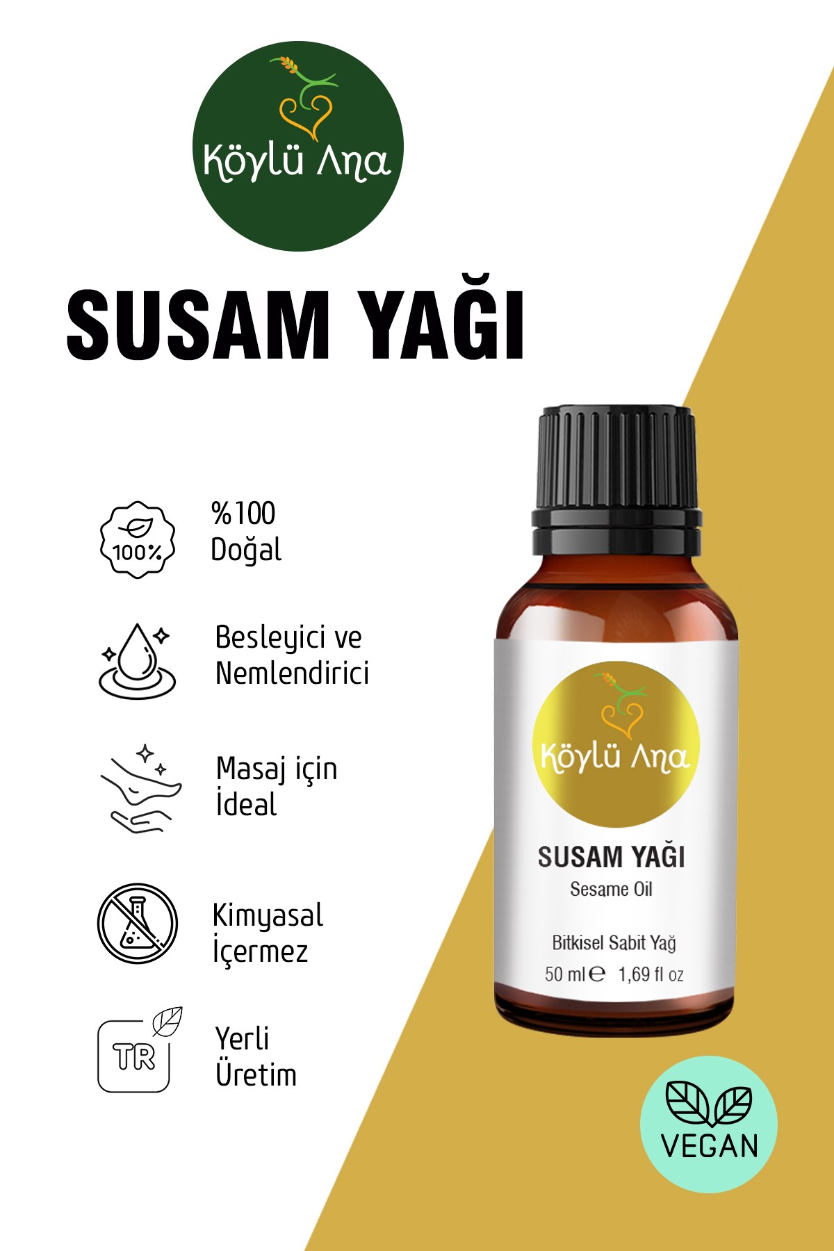 Susam Yağı 50 ml - %100 Saf Soğuk Sıkım Cilt Besleyici Nemlendirici Masaj Yağı