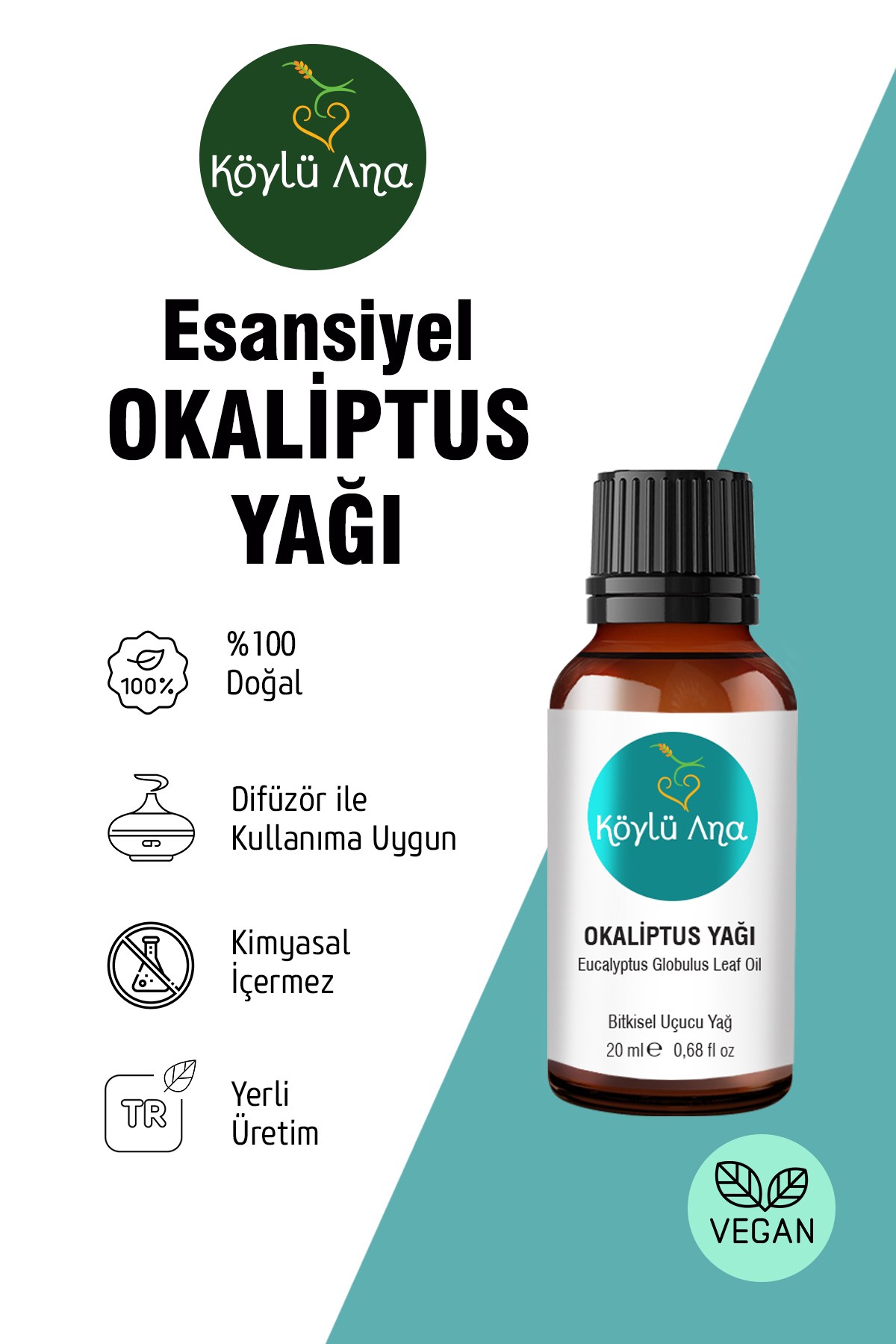 Okaliptus Yağı 20 ml - Saf Esansiyel Uçucu Yağ Hava Tazeleyici Nemlendirici Masaj Yağı