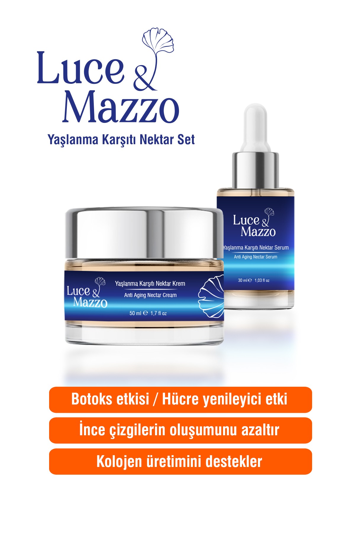 Anti Aging Nektar Seti - 50 ml Krem 30 ml Serum Kırışıklık Göz Çevresi Bakımı Onarımı