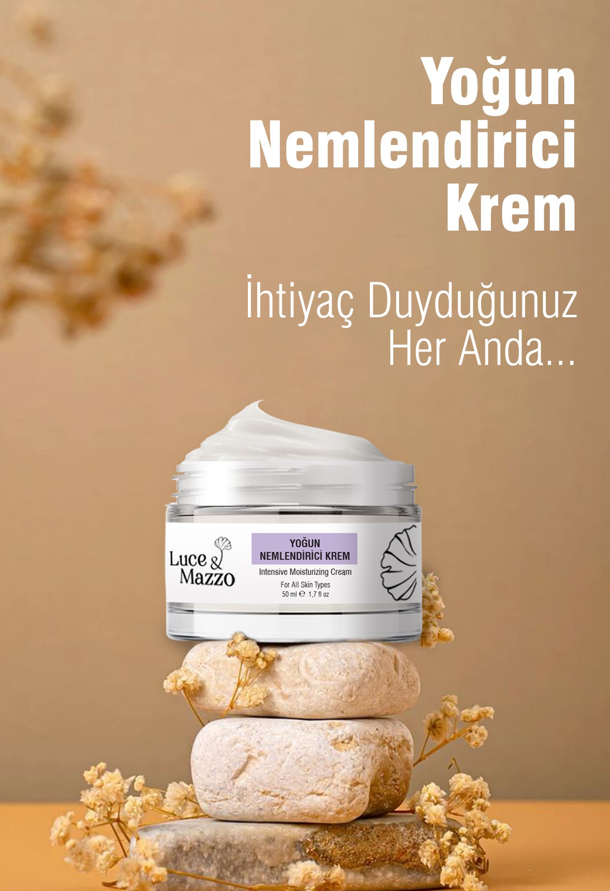 Yoğun Nemlendirici Krem 50 ml Organik İçerikli 5 Aromatik Yağlı Hızlı Emilim Ekstra Nemlendirme