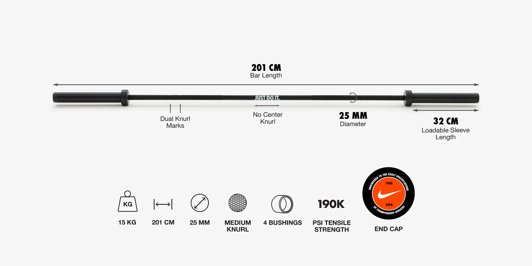 Nike Strength Shield Barbell Black "Just Do It"  Siyah 15kg