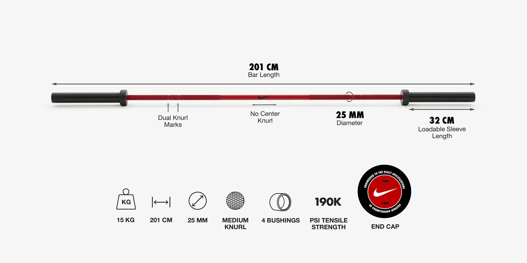 Nike Strength Shield Barbell 15kg   "Red SWOOSH" 