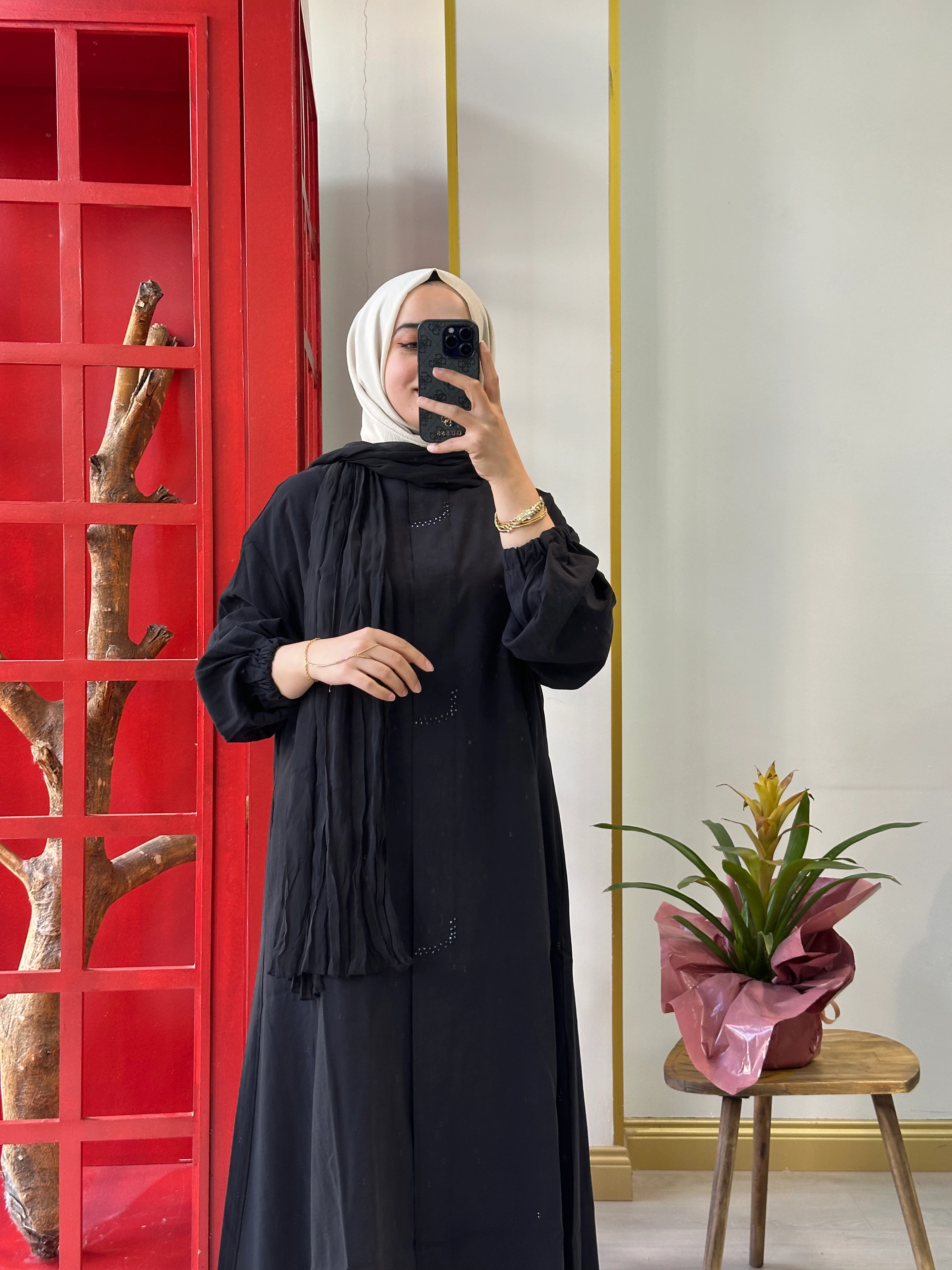 Micca 252562M Biyesi Taş İşlemeli Ferace_Siyah