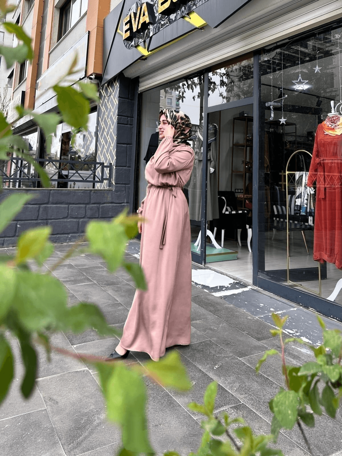 Terzi Dükkanı Porte Saten Elbise – Camel