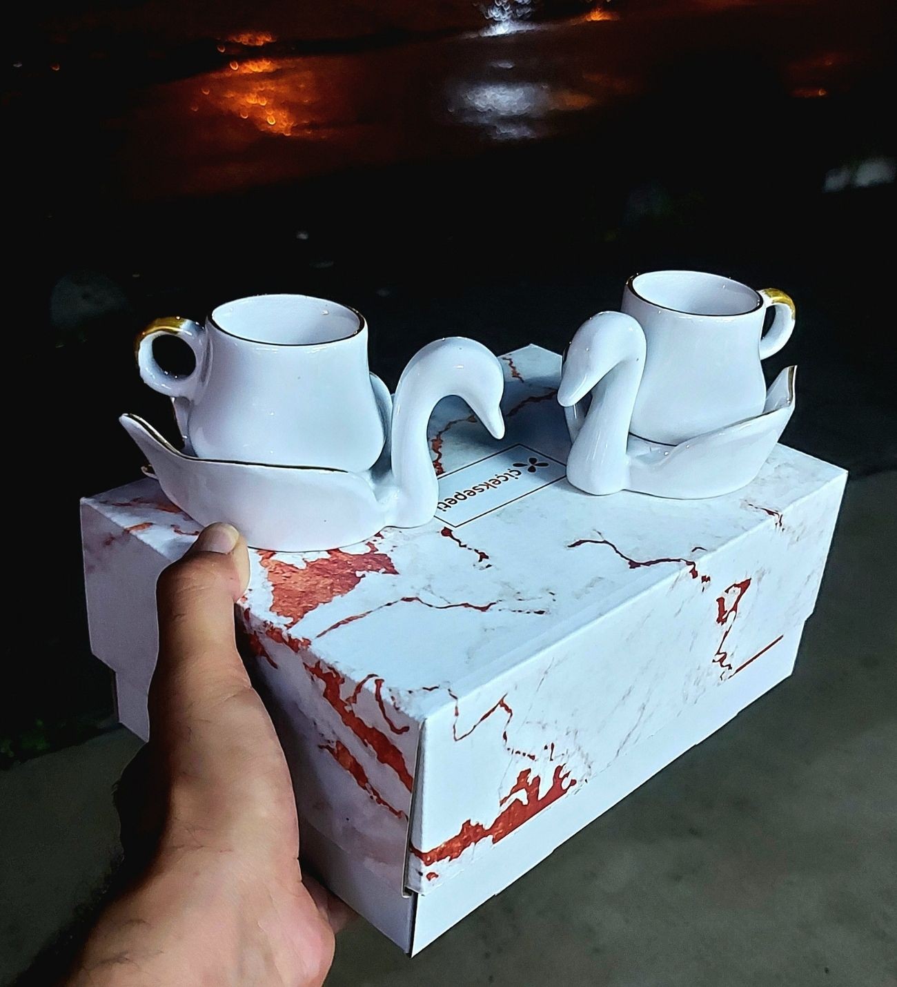 Kuğu Tasarımlı 2 Kişilik Kahve Fincanı Beyaz