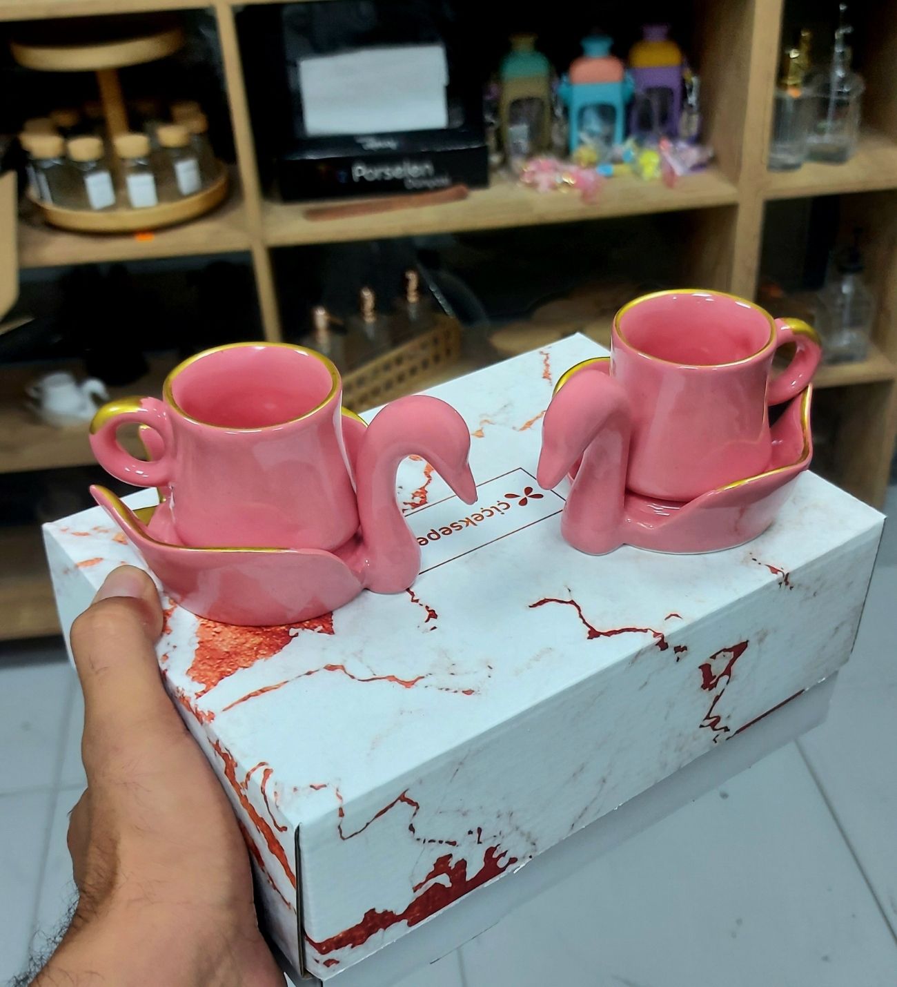 Kuğu Tasarımlı 2 Kişilik Kahve Fincanı Pembe