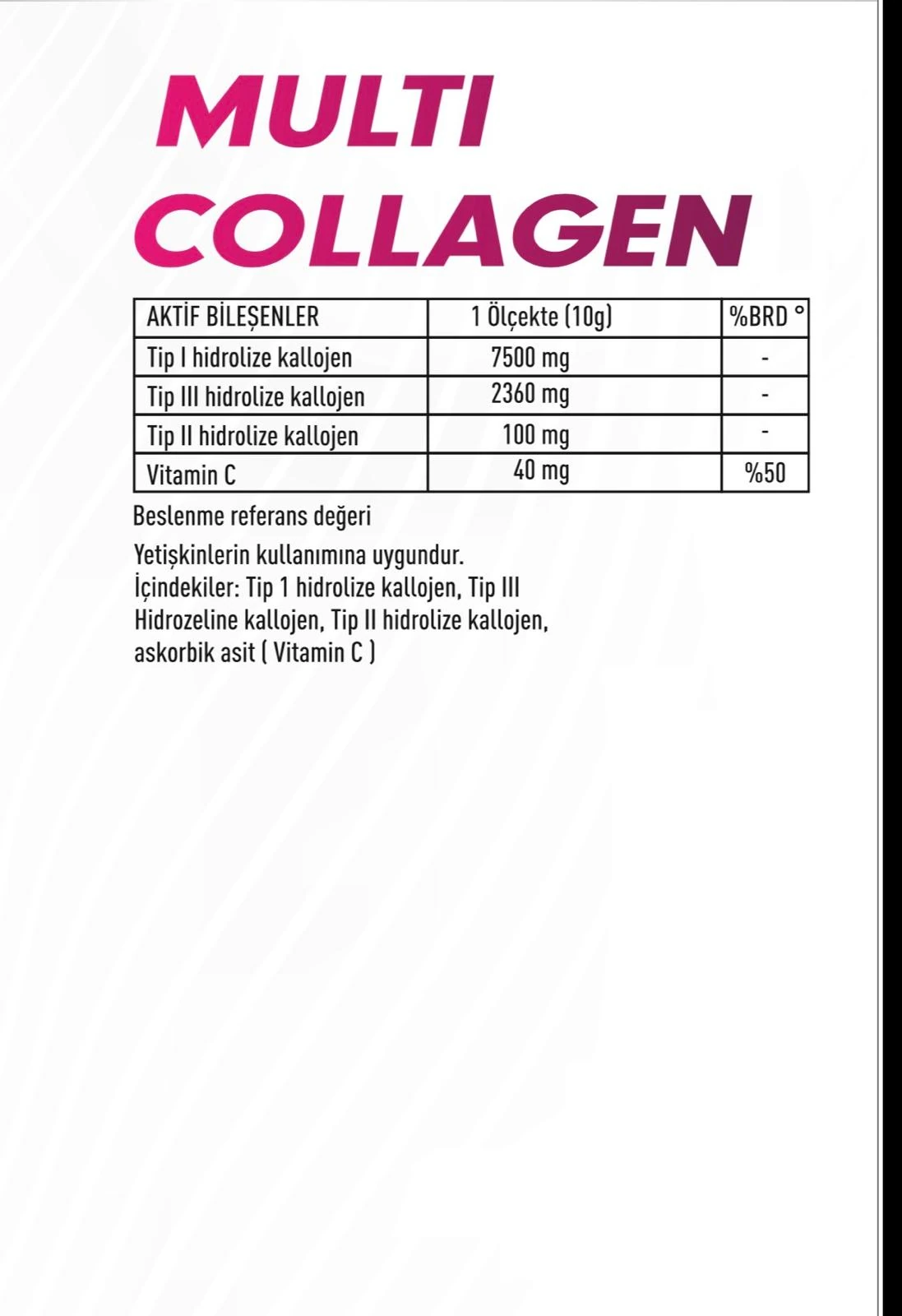 Collagen - Kolajen | Çilek- Vitamin İlaveli - Tip 1,2,3 - 300g 40 Servis
