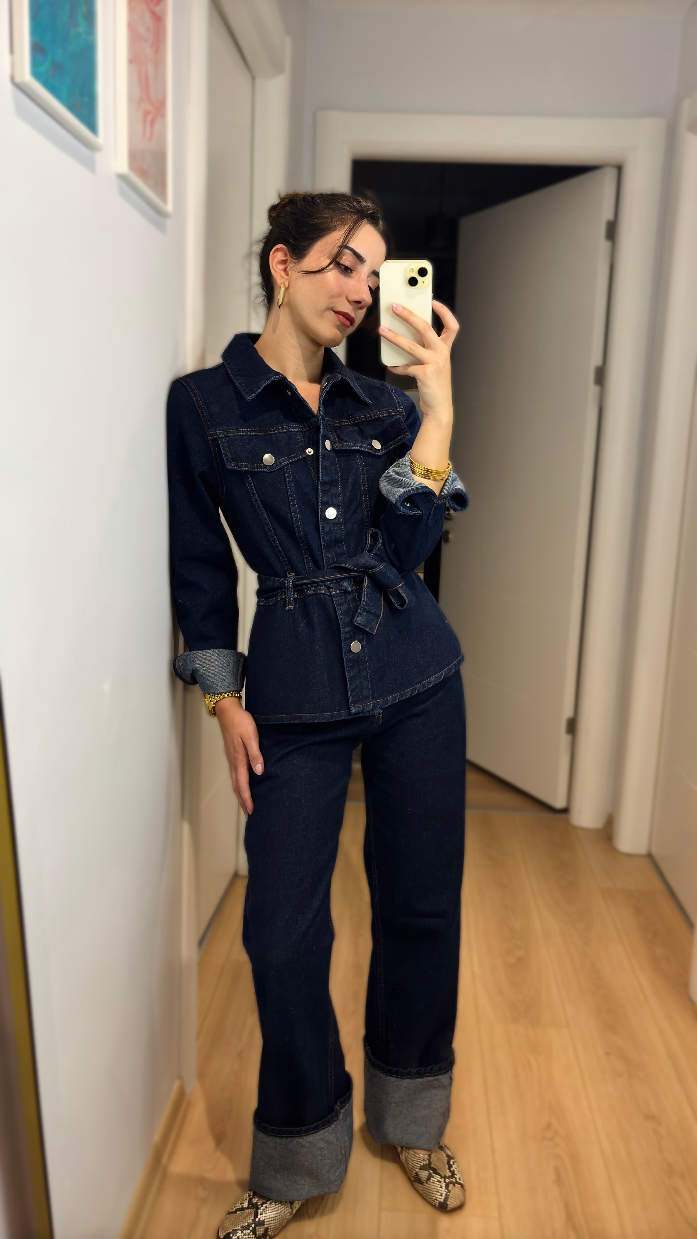 Wide Leg Koyu Mavi Denim Pantolon