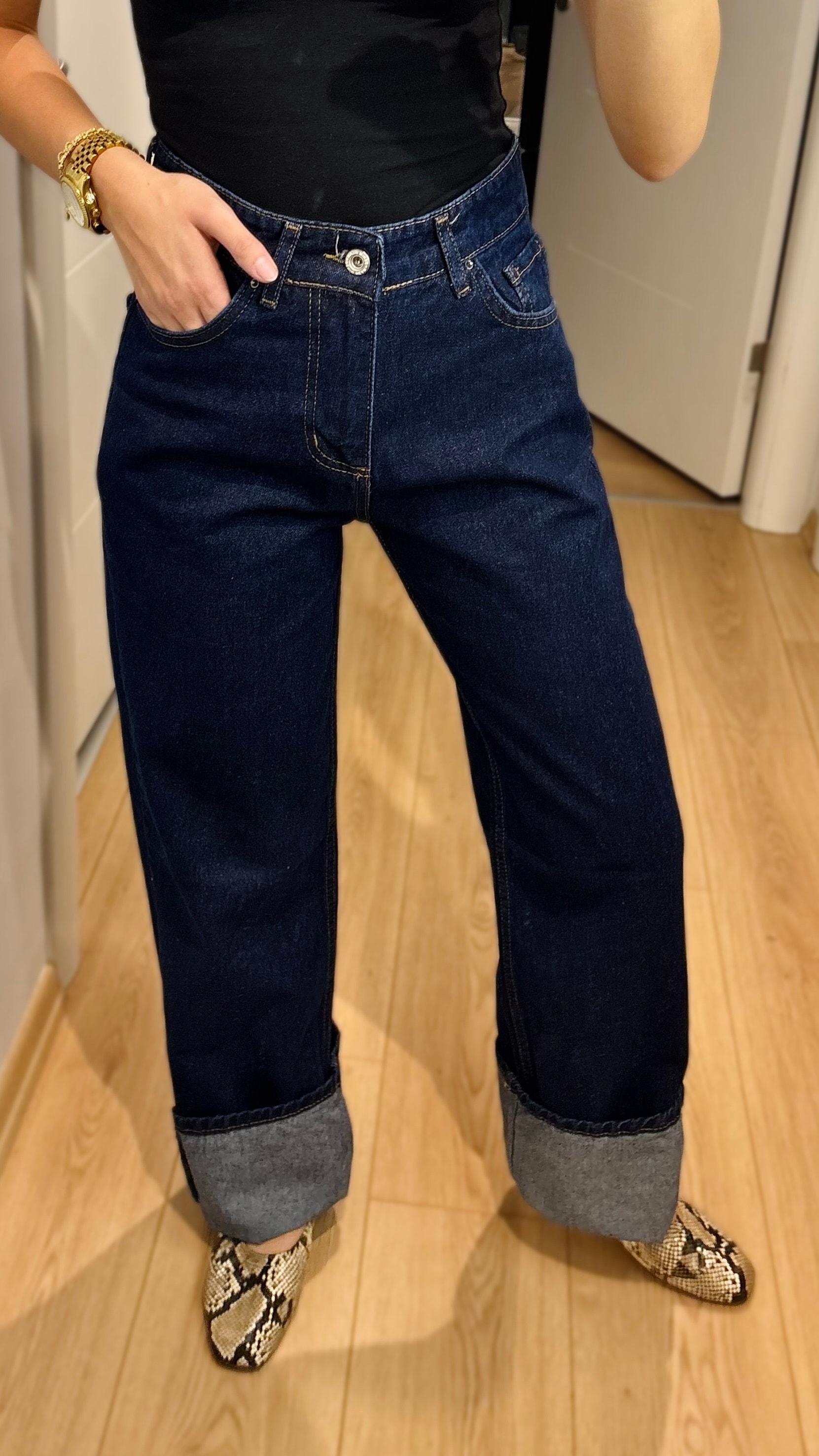 Wide Leg Koyu Mavi Denim Pantolon