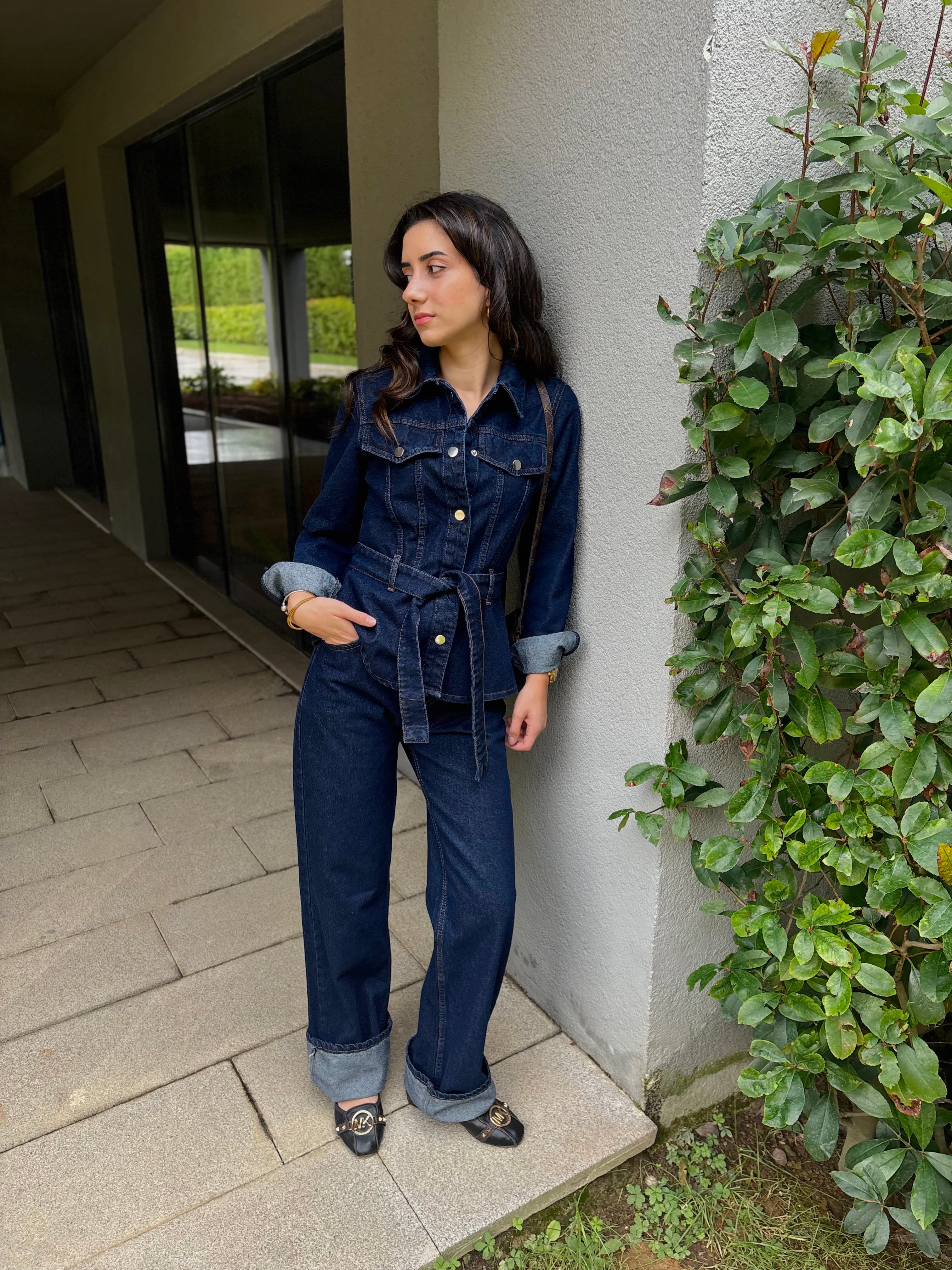 Wide Leg Koyu Mavi Denim Pantolon