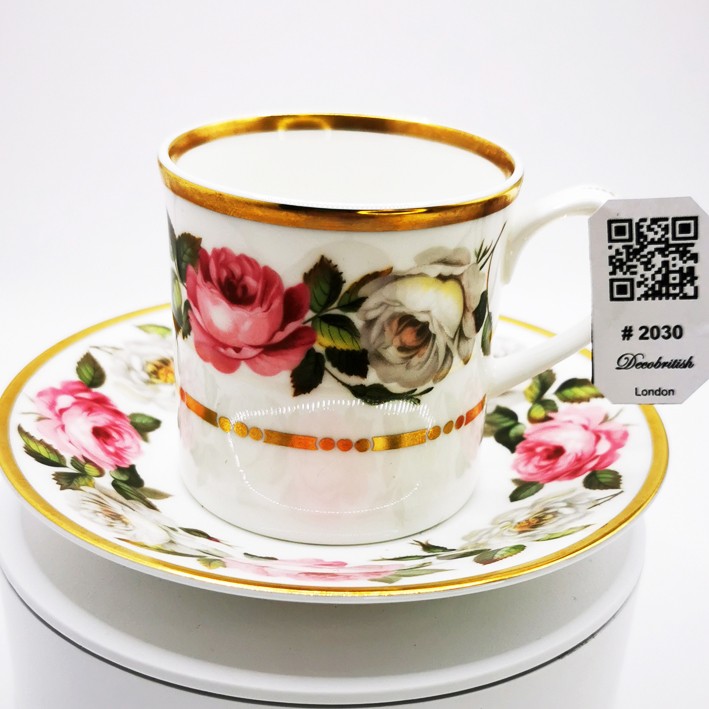 Vintage Royal Worcester Gül Desenli Double Kahve Fincanı ve Tabağı - İngiliz Antikası Koleksiyonluk Set