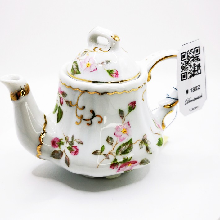 Vintage Porcelain Art Miniature Flower Patterned White Porcelain Teapot