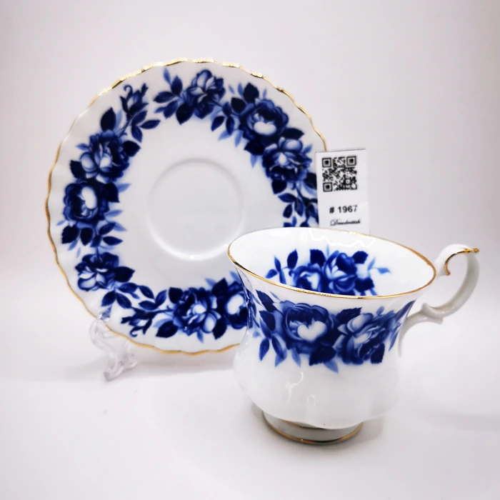 Royal Albert Tea Cup & Saucer – Aristocrat Blue and White (Double Kahve Boy)