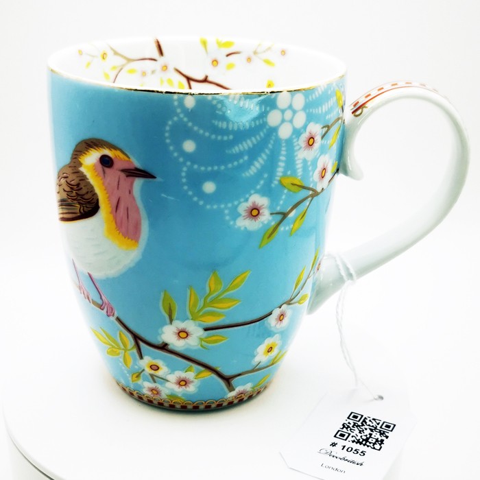 PiP Studio Blue Bird Pattern Porcelain Mug - Elegant and Chic Tea & Coffee Mug (10.5 cm)