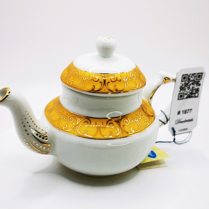 Hand-Painted Vintage Miniature Porcelain Teapot - Gold Gilded Nostalgic Collectible Object