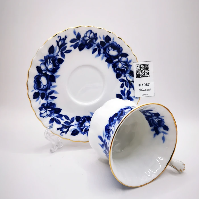 Royal Albert Tea Cup & Saucer – Aristocrat Blue and White (Double Kahve Boy)