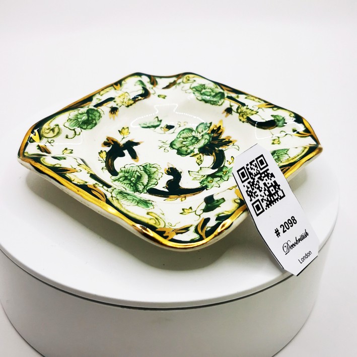 Vintage Mason's Green Patterned Ashtray - English Porcelain Antique Collectible Decorative Object