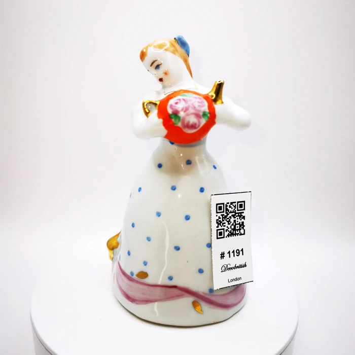 Vintage USSR Dulevo Girl with Teapot and Cat Figurine