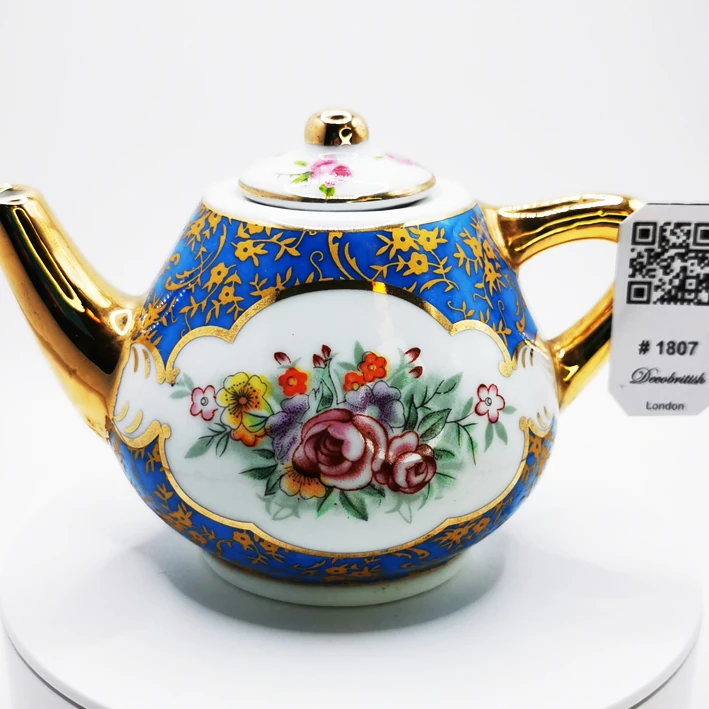 Porcelain Art Miniature Teapot - The Golden Rose Design Teapot for Collections