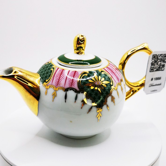 Hand-Painted Miniature Porcelain Teapot - Vintage Floral Gilded Pattern Collectible