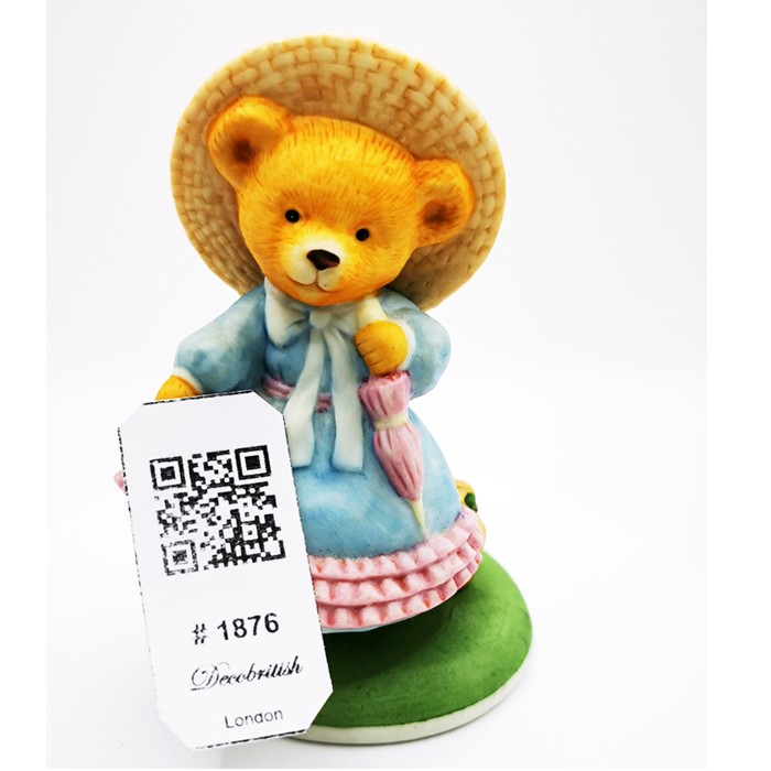 Franklin Mint Daphne Collectible Porcelain Bear Figurine - Vintage Umbrella Teddy Bear